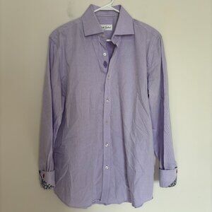 ROBERT GRAHAM Button Up Shirt Mens 41/16 Flip Cuff Lavender Embroidered Long Slv